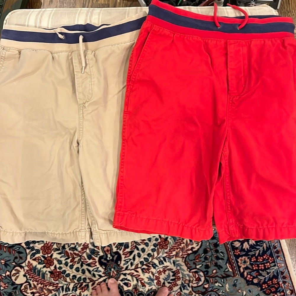 Two pair of gap size 10 husky tan and bright red shorts with pockets